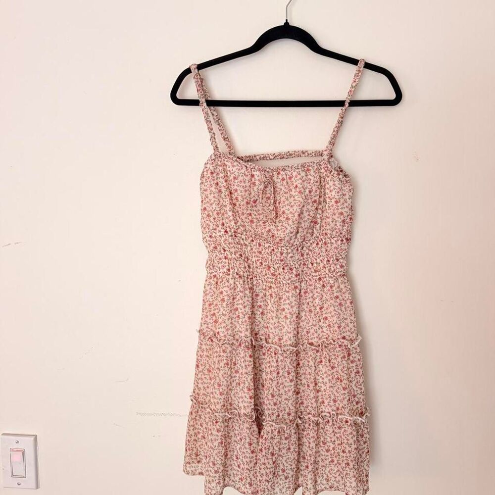 VINTAGE Trixxi cream pink ditsy floral tiered mini dress, Size S 🌸